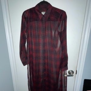 Zara plaid sheer long shirt